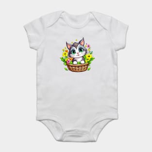 Spring Easter Cute Cat in Flowers Baby Bodysuit